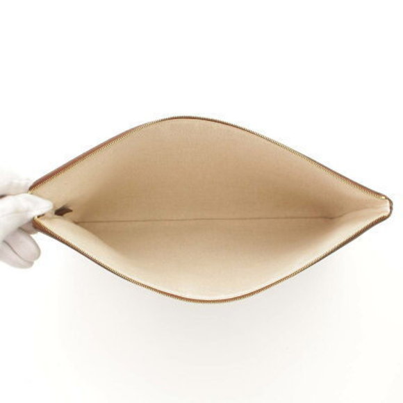 Celine Large Pouch Canvas Logo Clutch Bag Greige - Picture 6 of 9